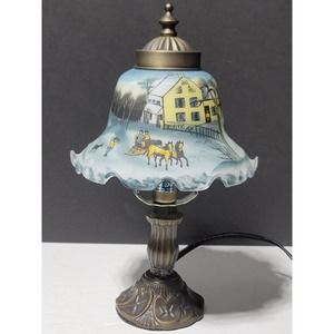 American winter scene from the carrier and Ives collection painted glass lamp